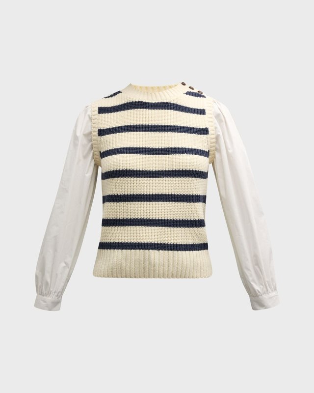 Bambi Striped Sweater Vest with Contrasting Sleeves